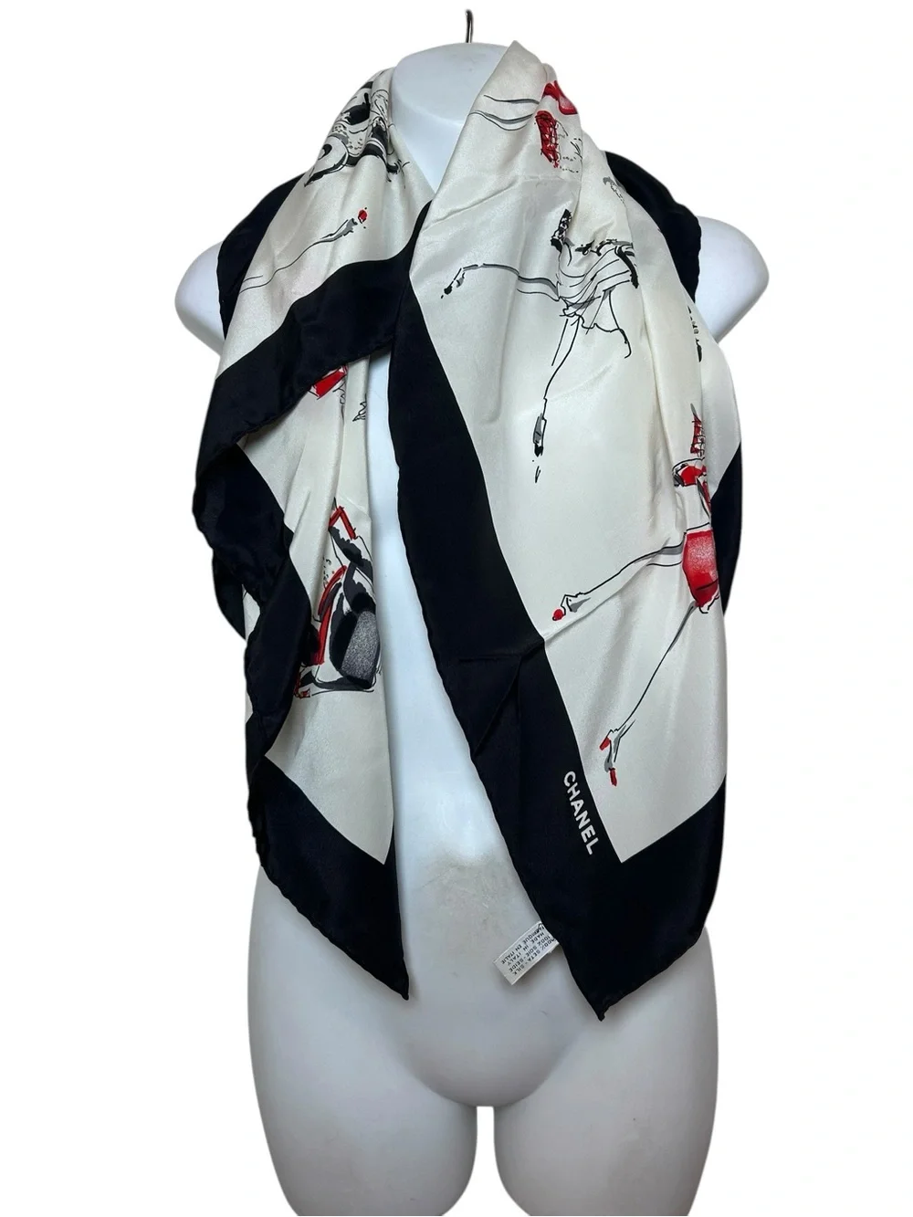 Vintage Chanel silk scarf fashion ladies 80s 90s square sketch illustration